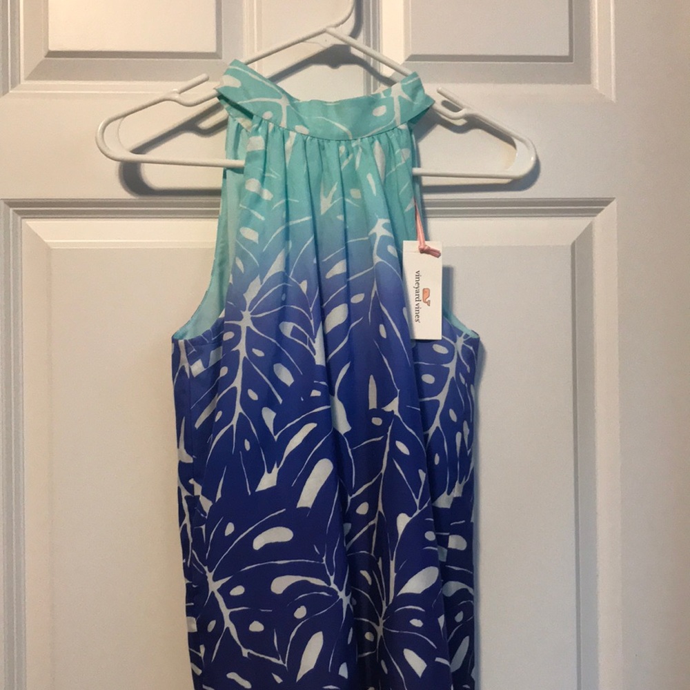Vineyard Vines Monstera Ombré Print Tie Neck Top